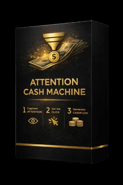 Produktbild Attention Cash Machine mit Symbolen für Aufmerksamkeit, Klick und Cashflow